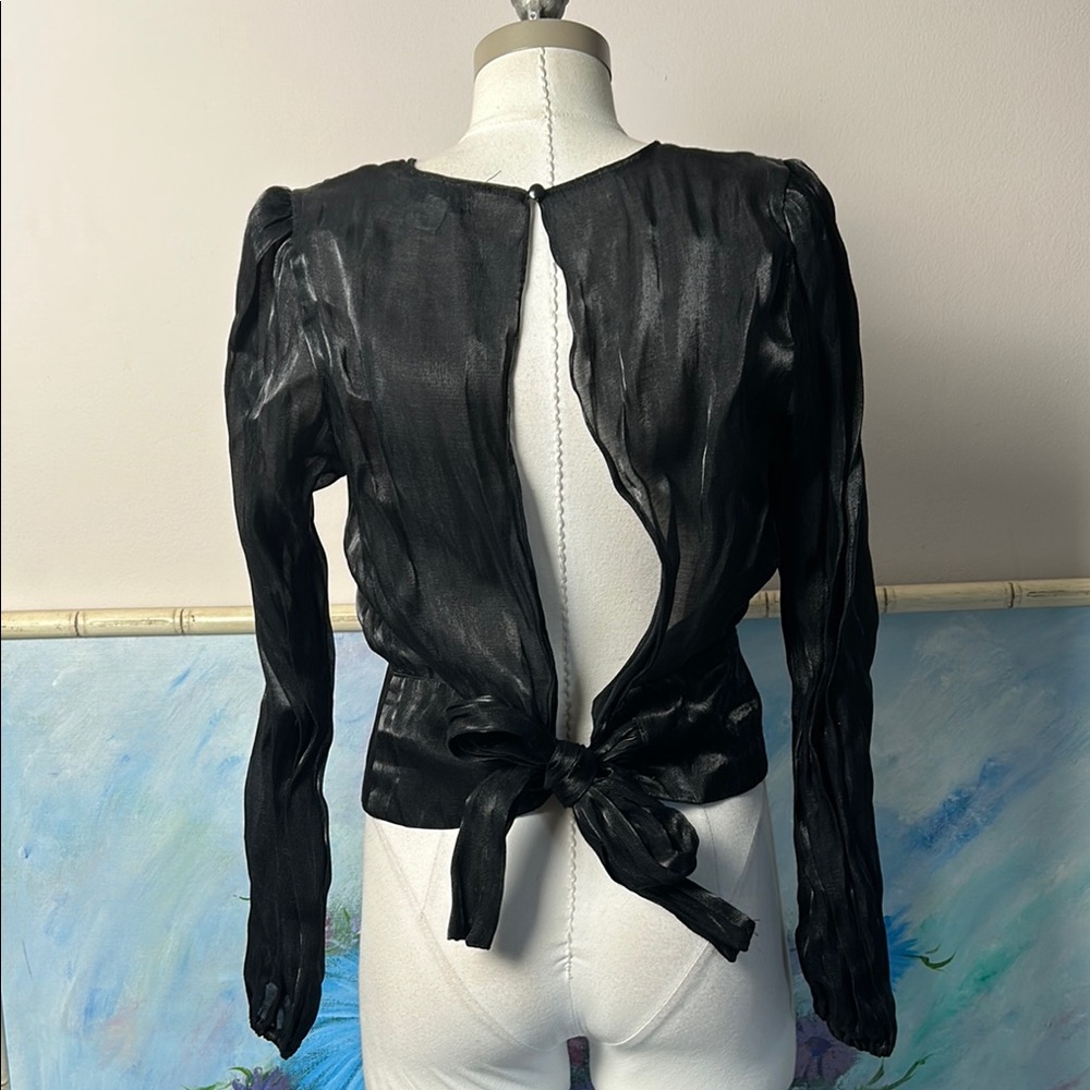 Topshop Black Sheer Blouse Open back with tie size 8